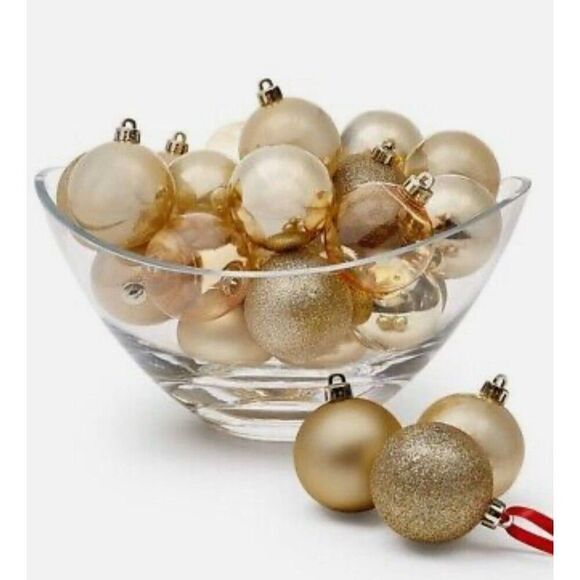 Holiday Lane Set of 30 Assorted Gold Shatterproof Ball Ornaments - Picture 1 of 3